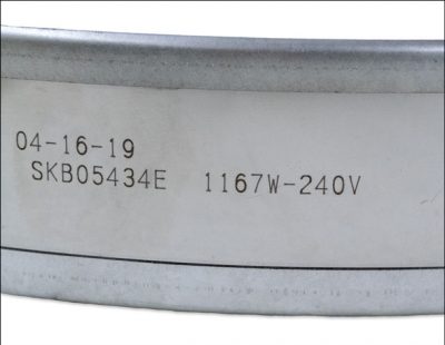 photo of a Thermal Corporation mica band heater showing the close up of engraving