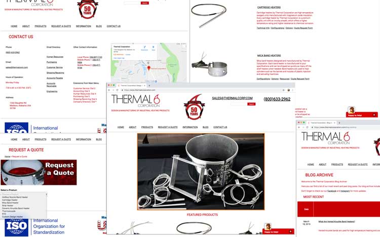 screenshots of new Thermal Corporation website
